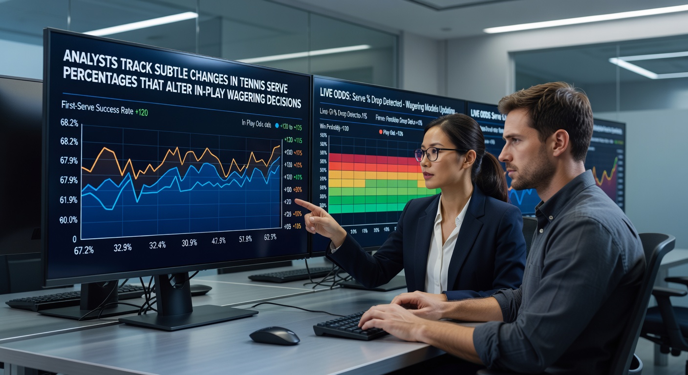 Analyst reviewing tennis serve statistics on a digital dashboard during a match