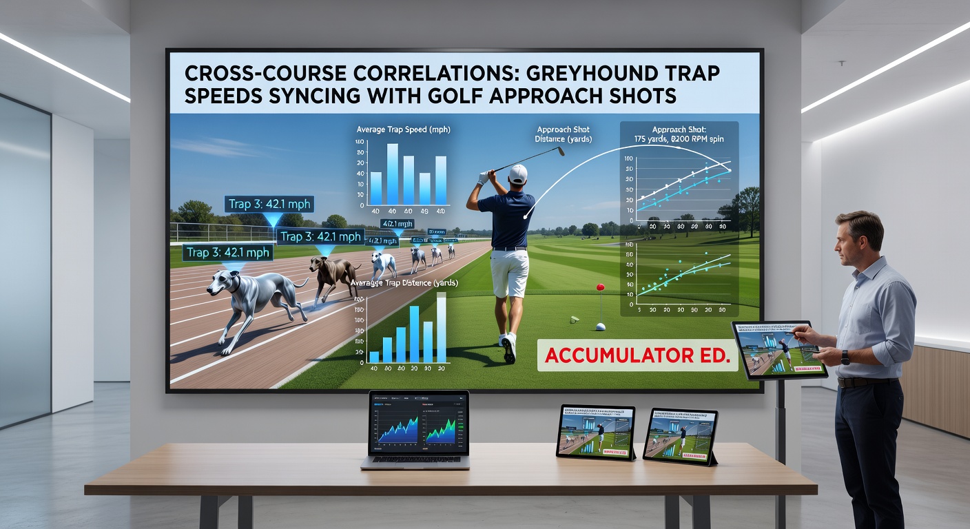 Side-by-side charts comparing April 2026 greyhound trap speeds at Sheffield wth golf approach proximities from the RBC Heritage tournament