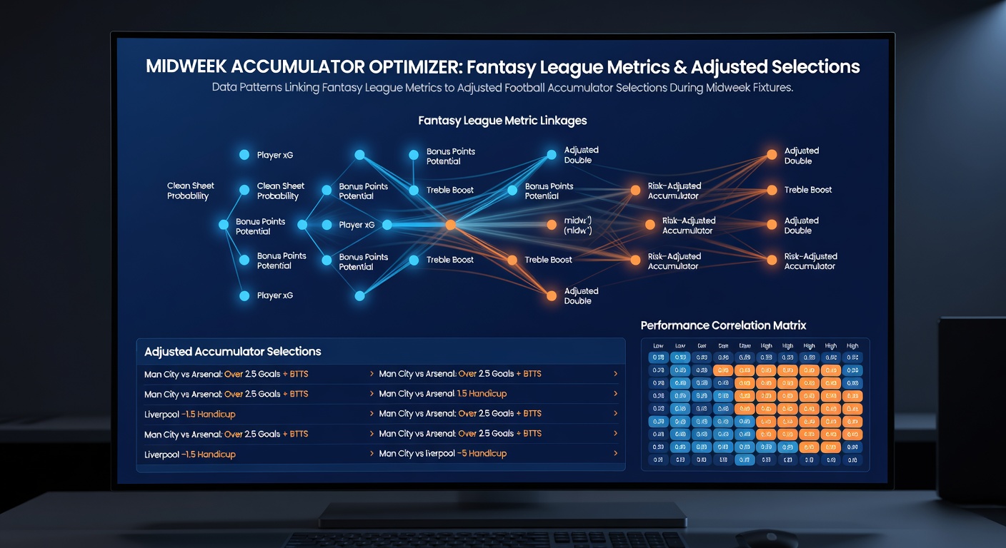 Midweek European match statistics overlay showing fantasy metric correlations with accumulator adjustments