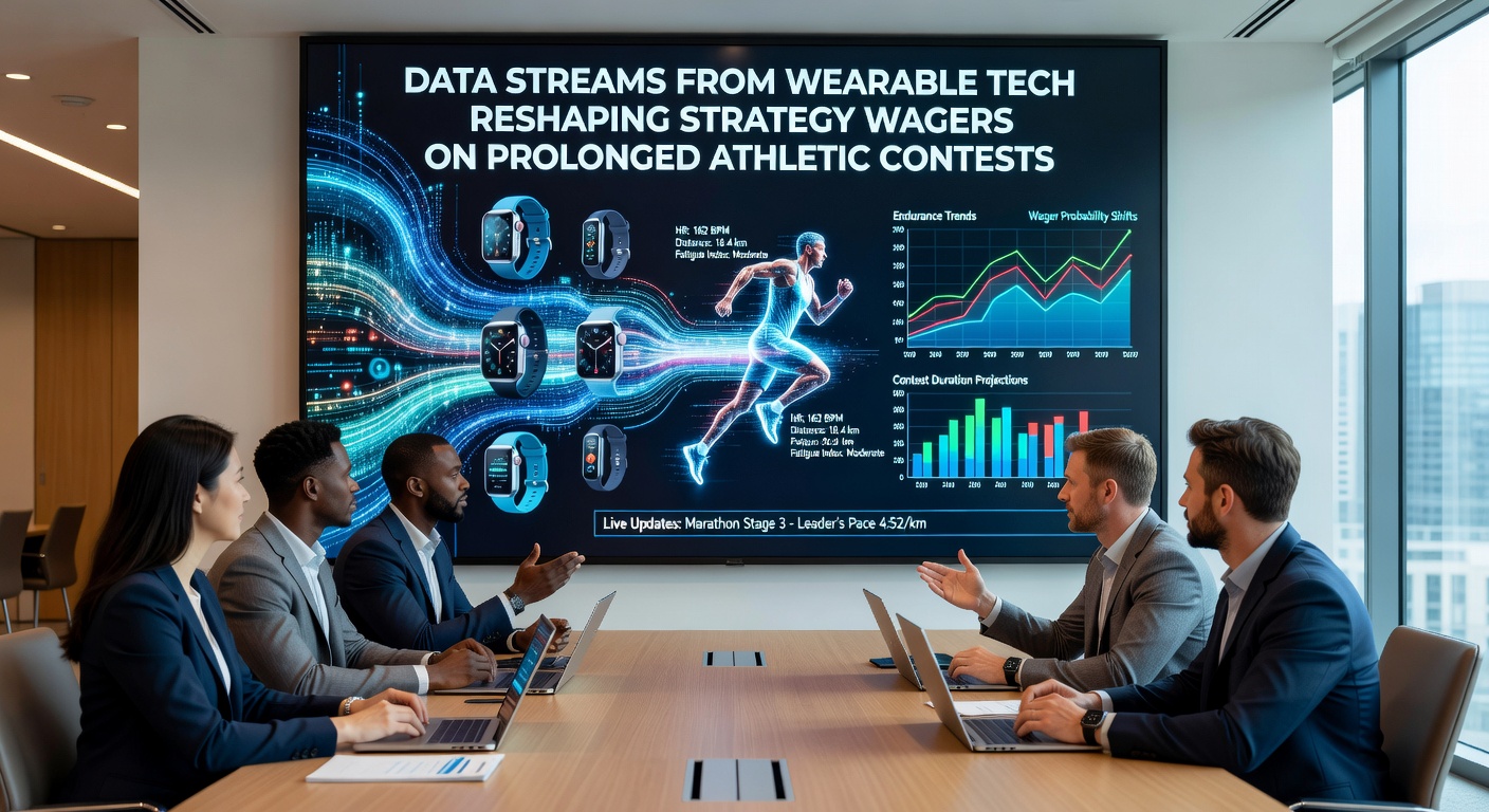 Live betting interface displaying wearable data overlays during an endurance competition