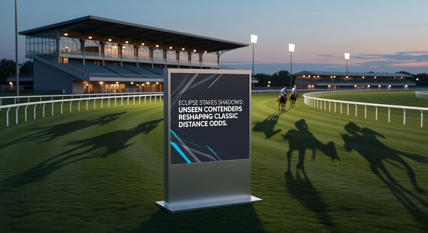 Close-up of a betting odds board at Sandown, highlighting dramatic price shortenings for Eclipse Stakes dark horses amid fluctuating classic race markets