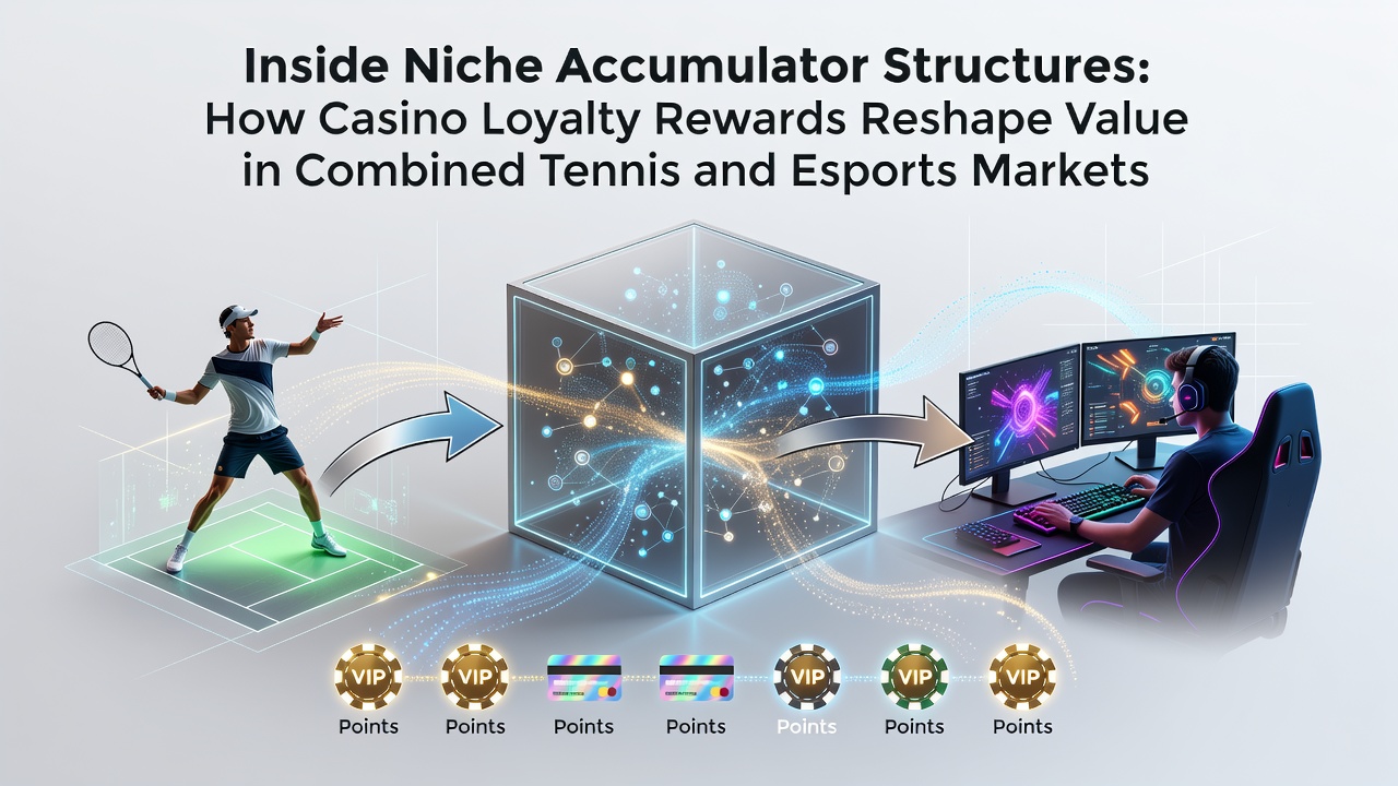 Illustration of accumulator structures blending tennis and esports betting markets with casino loyalty overlays