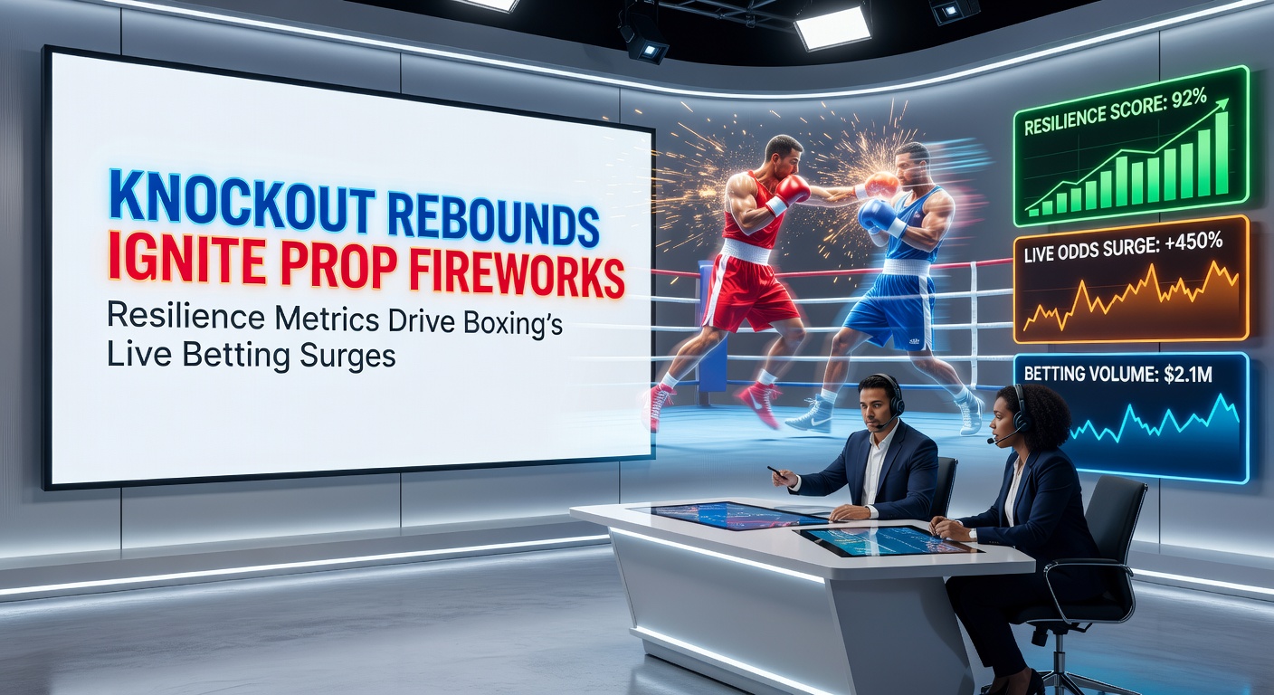 Live betting interface showing shifting odds on a boxer's resilience prop after a near-knockout, with graphs of recovery metrics overlaid
