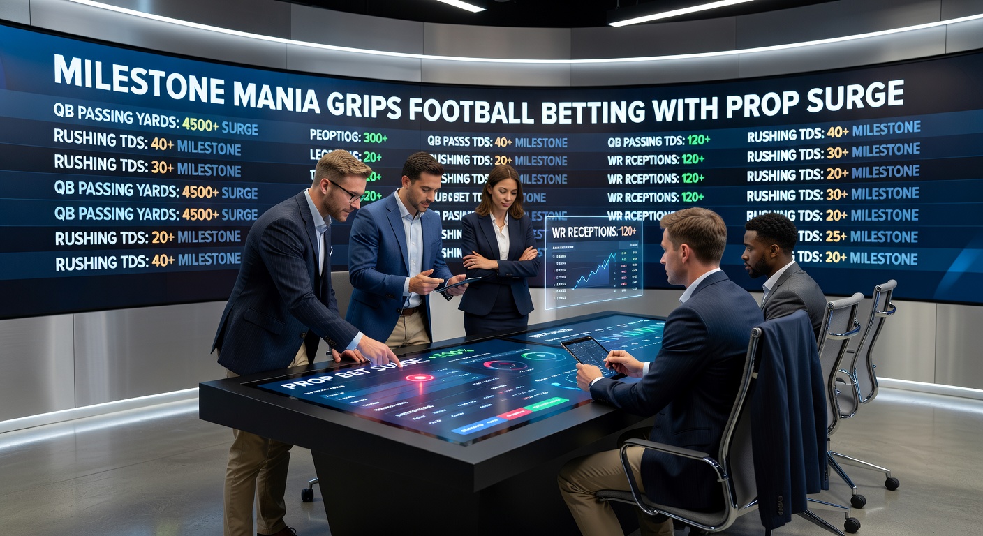 Close-up of a footballer celebrating a milestone assist with teammates, digital overlays showing surging prop bet odds and live wager interfaces