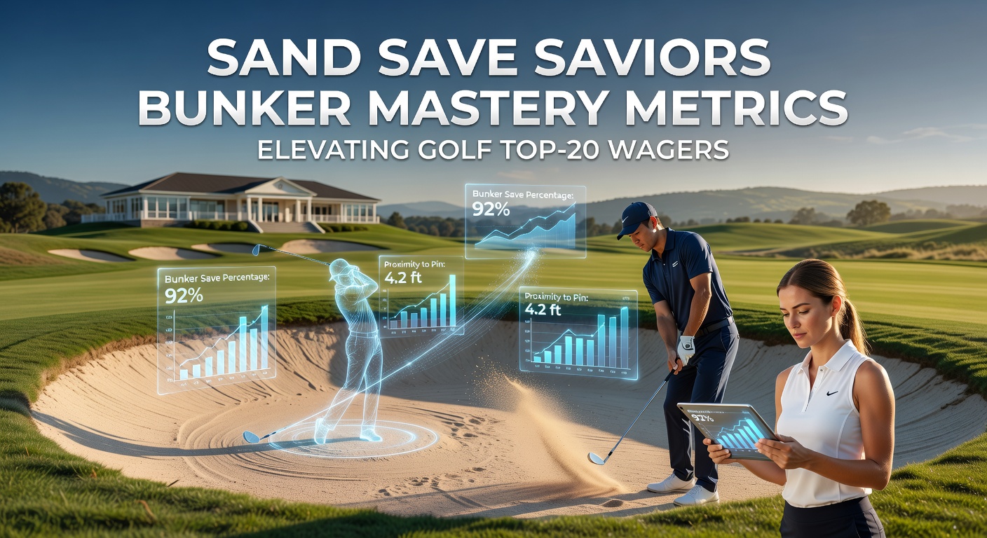 Professional golfer executing a precise sand save shot from a greenside bunker during a major tournament, highlighting bunker mastery in action
