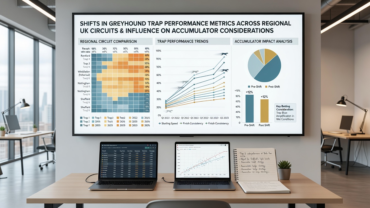 Accumulators built from greyhound trap data across UK regions in July 2026