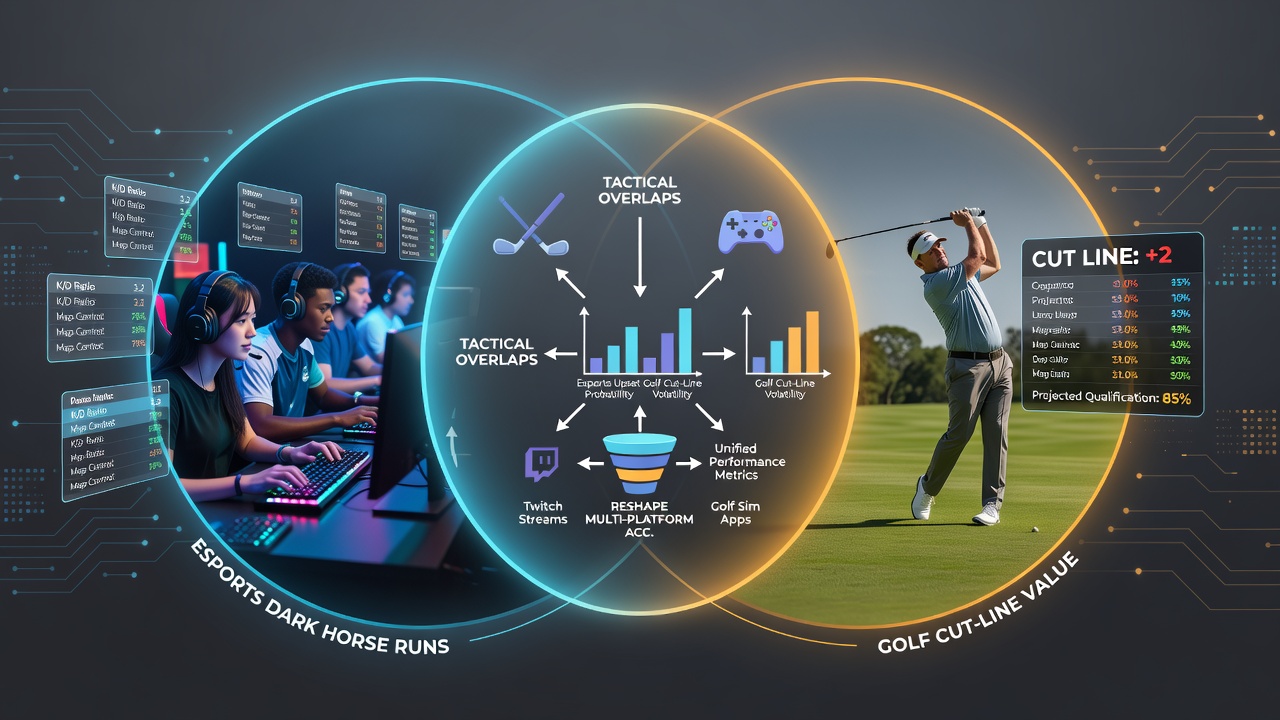 Golf betting interface showing cut-line accumulator options alongside esports odds
